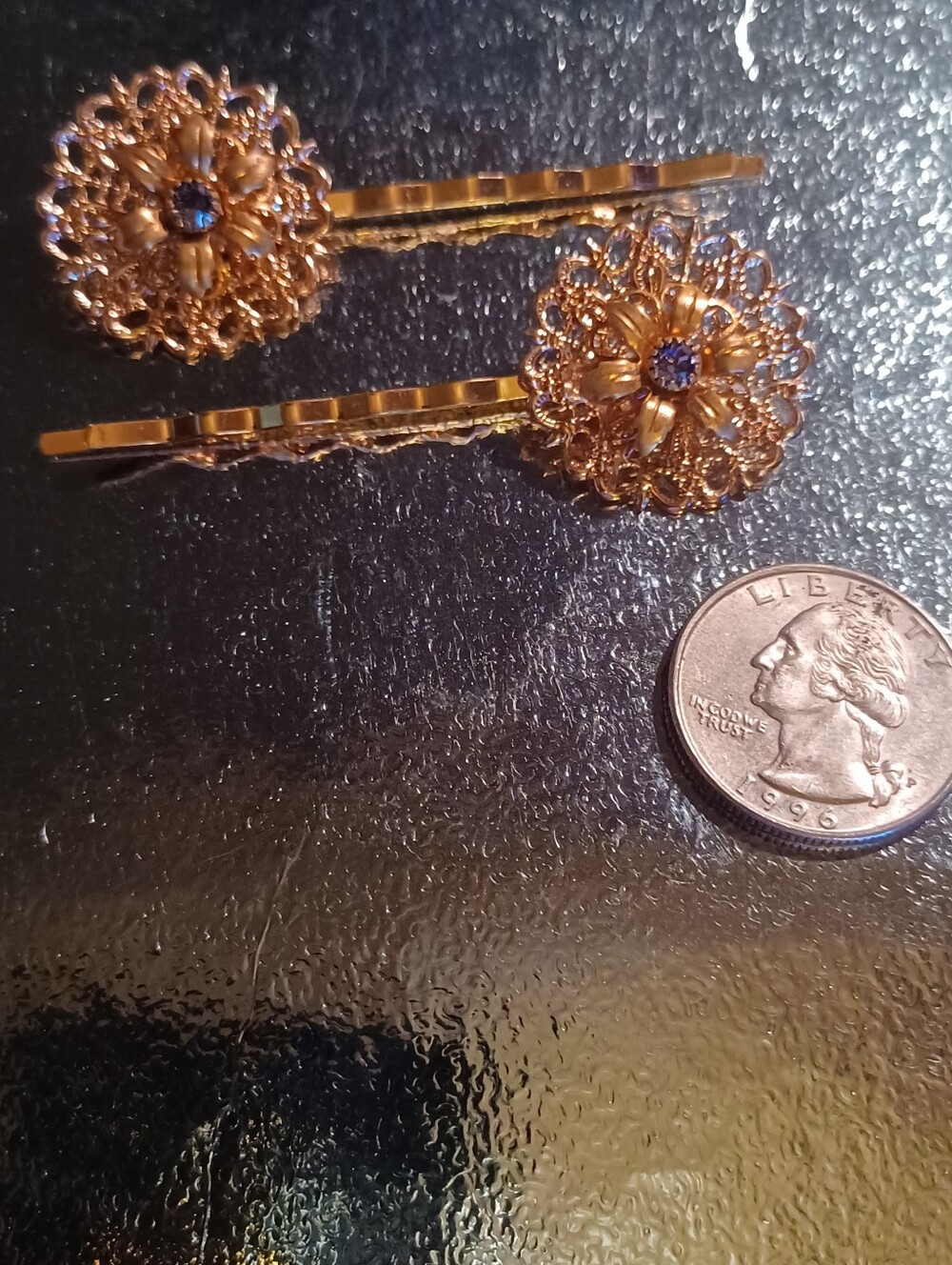 2x Filigree / Tanzanite Hair Clips - Women Accessories